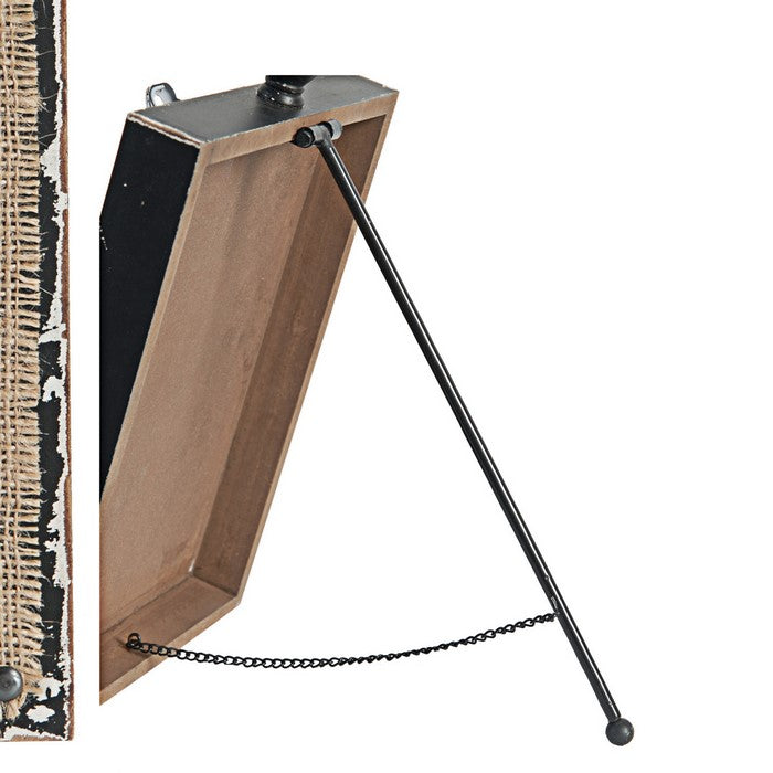 Wood and Metal Rectangular Clipboard with Burlap Backing, Brown