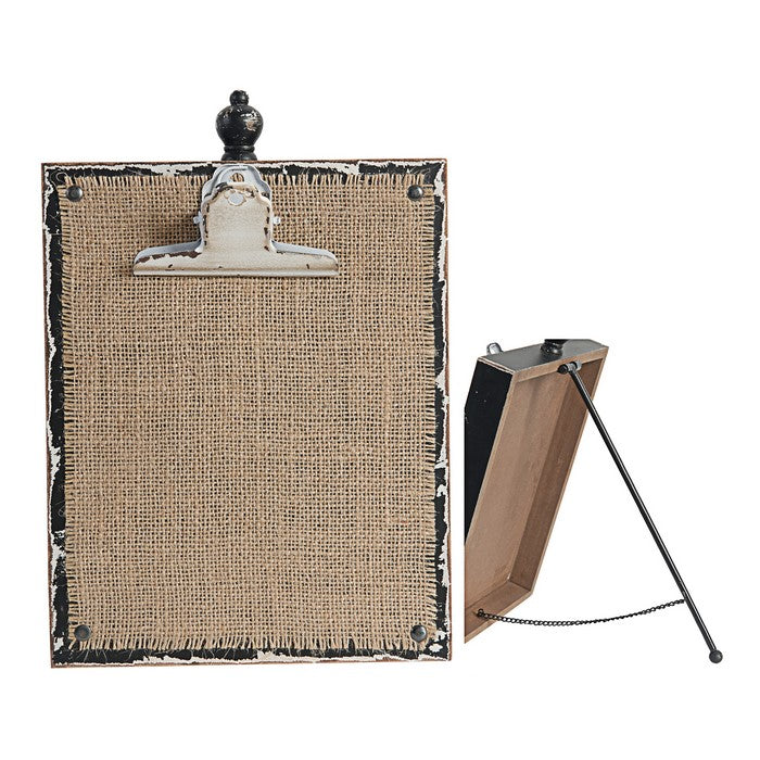 Wood and Metal Rectangular Clipboard with Burlap Backing, Brown