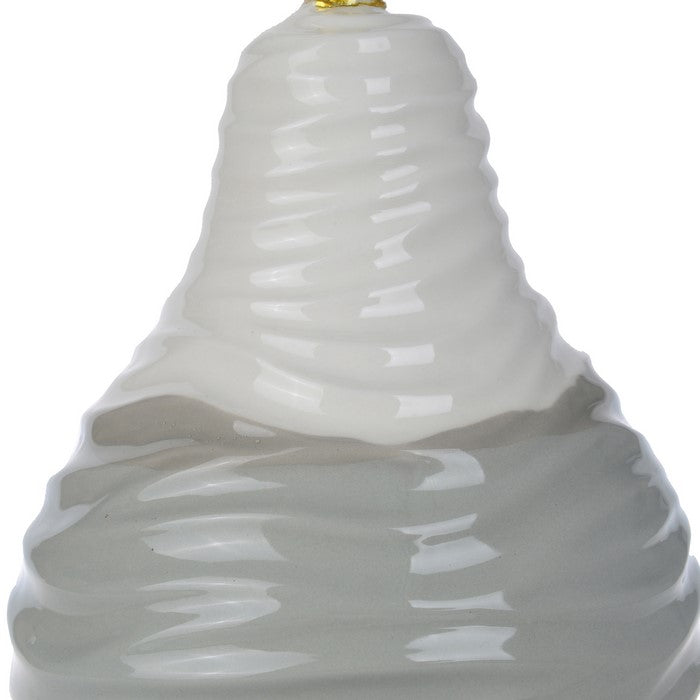 CeramicDecorative Pear with Golden Stem, White and Gray
