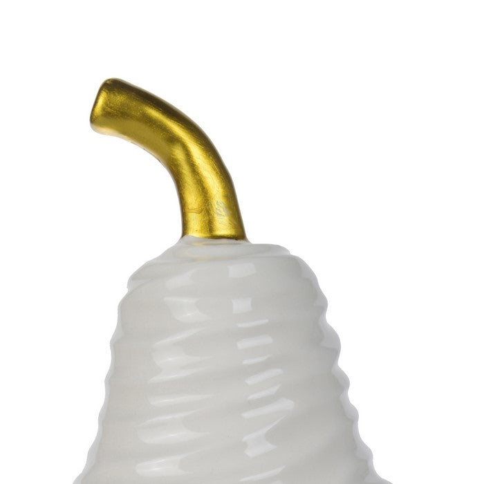 CeramicDecorative Pear with Golden Stem, White and Blue