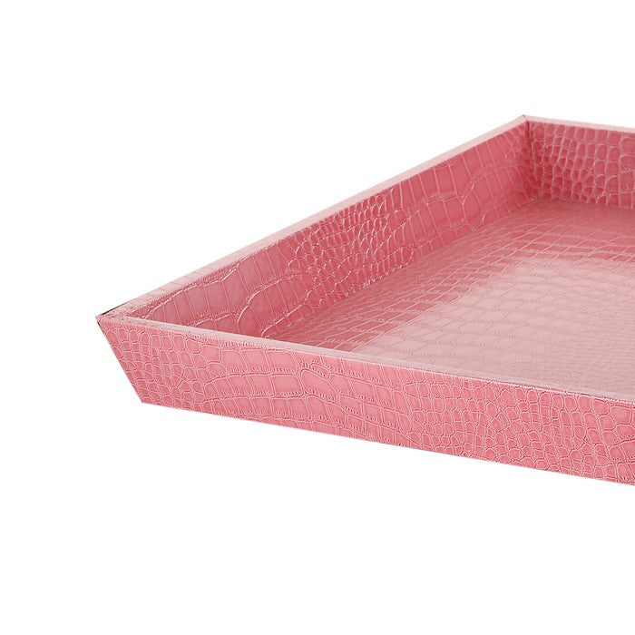 Wood and LeatheretteDecorative Serving Tray with Raised Sides, Pink