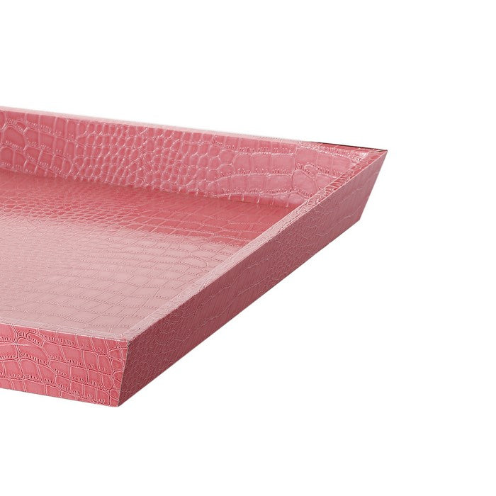 Wood and LeatheretteDecorative Serving Tray with Raised Sides, Pink