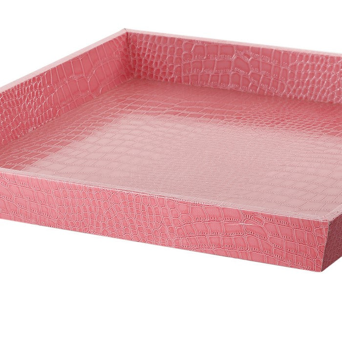 Wood and LeatheretteDecorative Serving Tray with Raised Sides, Pink