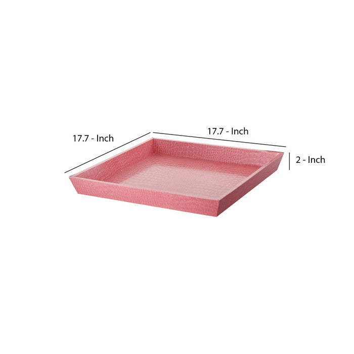 Wood and LeatheretteDecorative Serving Tray with Raised Sides, Pink