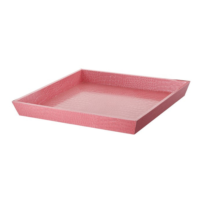 Wood and LeatheretteDecorative Serving Tray with Raised Sides, Pink