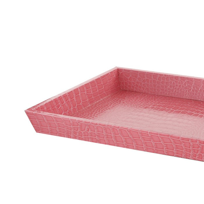 Rectangular WoodenDecorative Serving Tray with Raised Sides, Pink