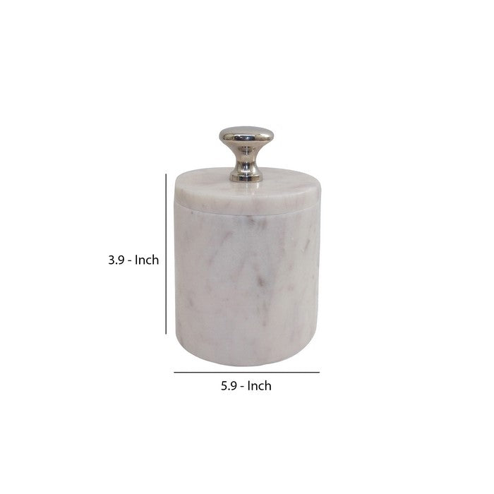 Marble Constructed Jar with Lid, Large, White