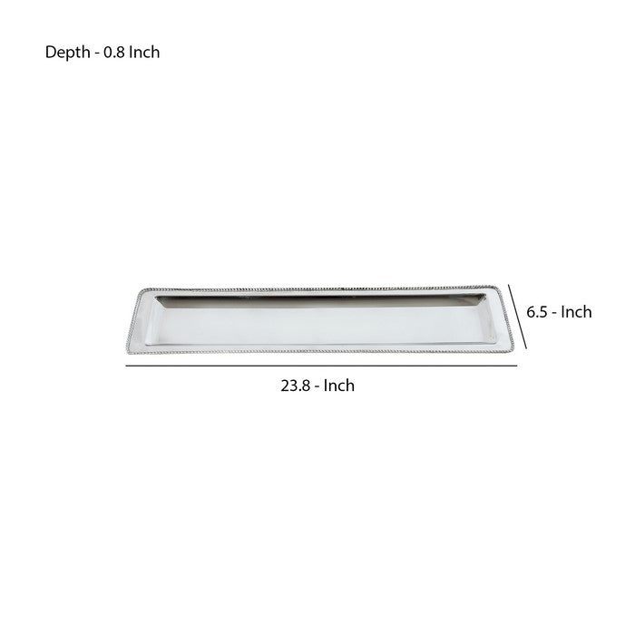 RectangularDecorative Serving Tray with Beaded Trim Design, Silver