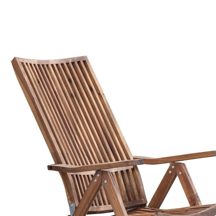 Rustic Wooden Adjustable Lounge Chair with Slatted Design, Brown