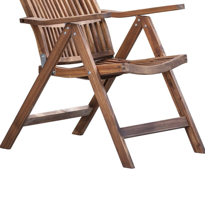 Rustic Wooden Adjustable Lounge Chair with Slatted Design, Brown