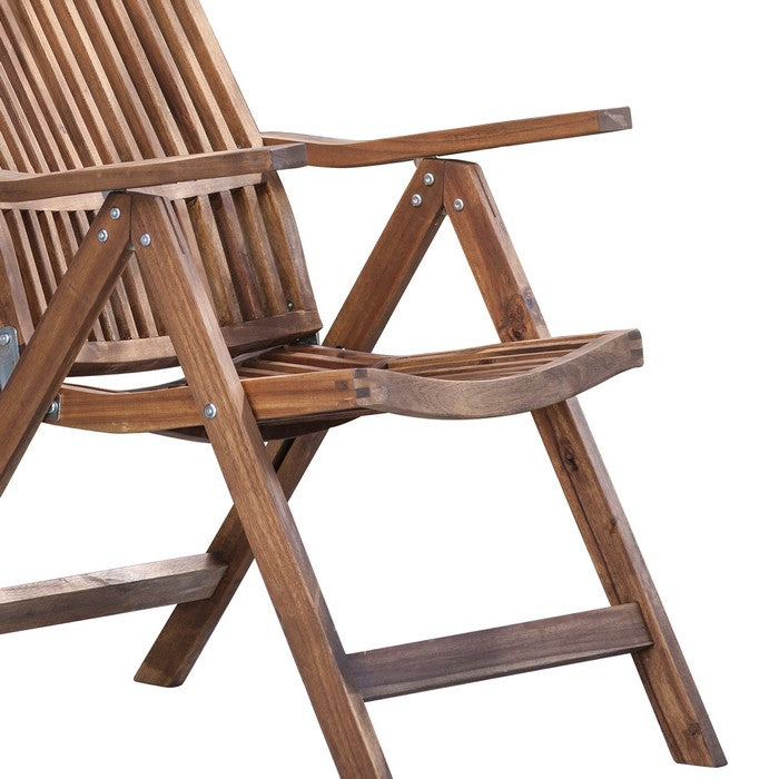 Rustic Wooden Adjustable Lounge Chair with Slatted Design, Brown