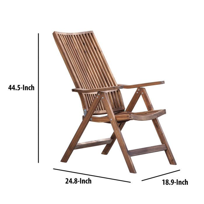 Rustic Wooden Adjustable Lounge Chair with Slatted Design, Brown