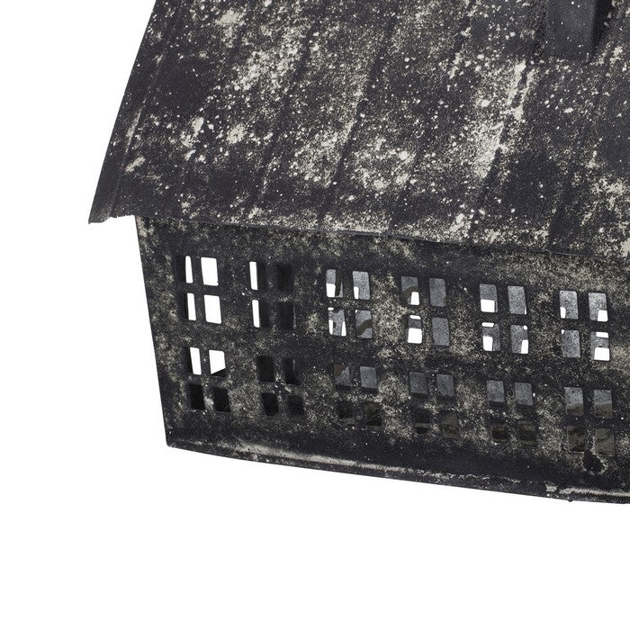 Distressed Metal Birdhouse with Multiple Window Panes, Black
