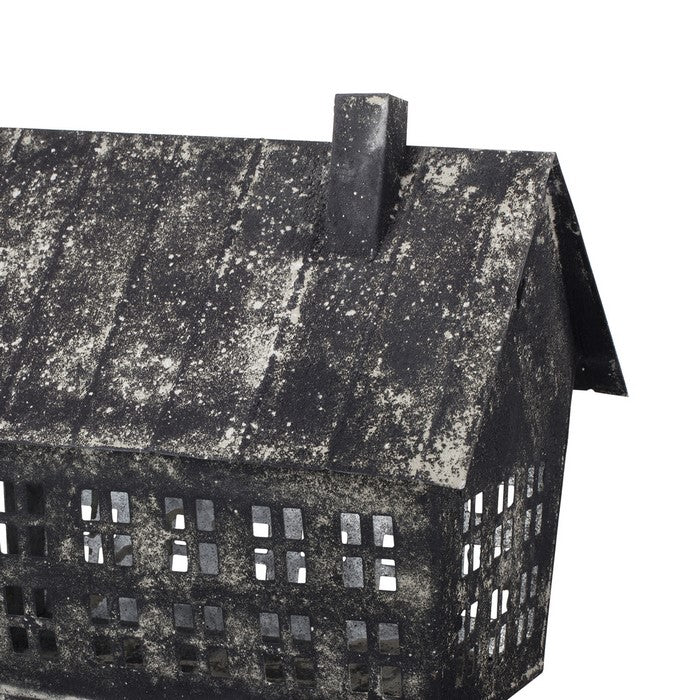 Distressed Metal Birdhouse with Multiple Window Panes, Black