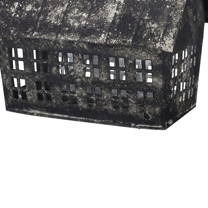 Distressed Metal Birdhouse with Multiple Window Panes, Black