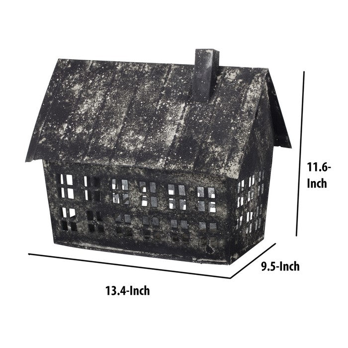 Distressed Metal Birdhouse with Multiple Window Panes, Black