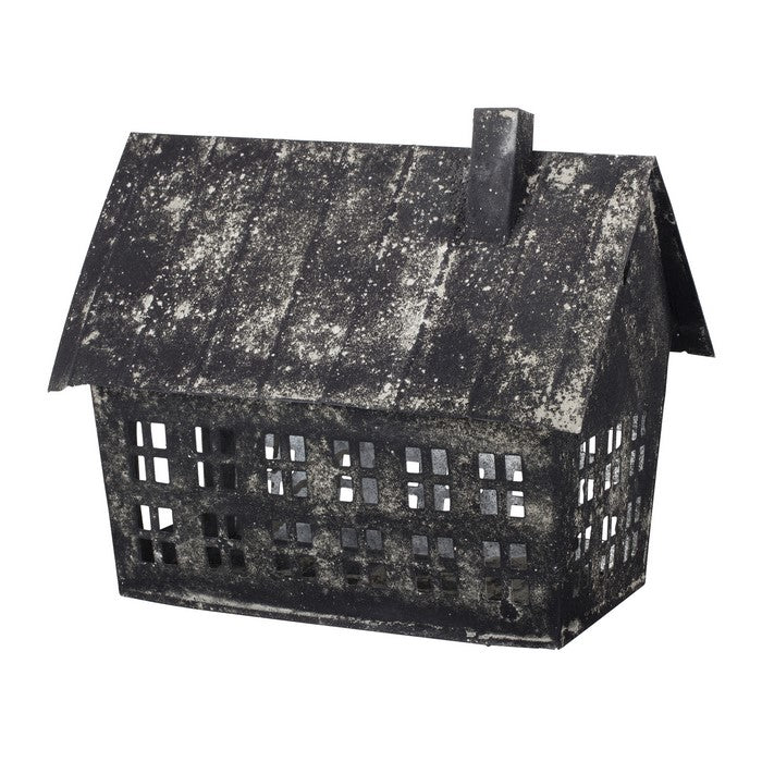 Distressed Metal Birdhouse with Multiple Window Panes, Black