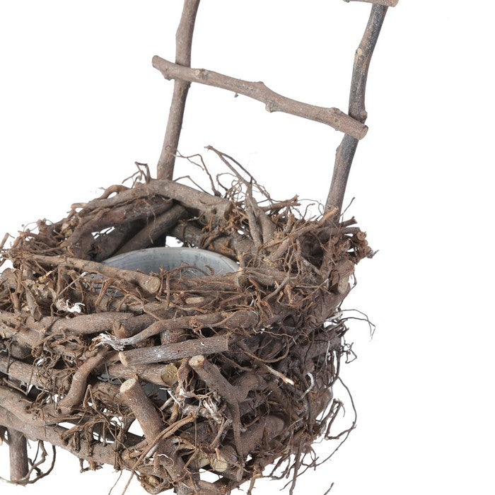 Nature Inspired Wooden Nest Planter with Clay Pot, Gray and Brown