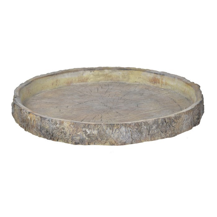 Round Shape Cemented Log Plate with Distressed Details, Gray