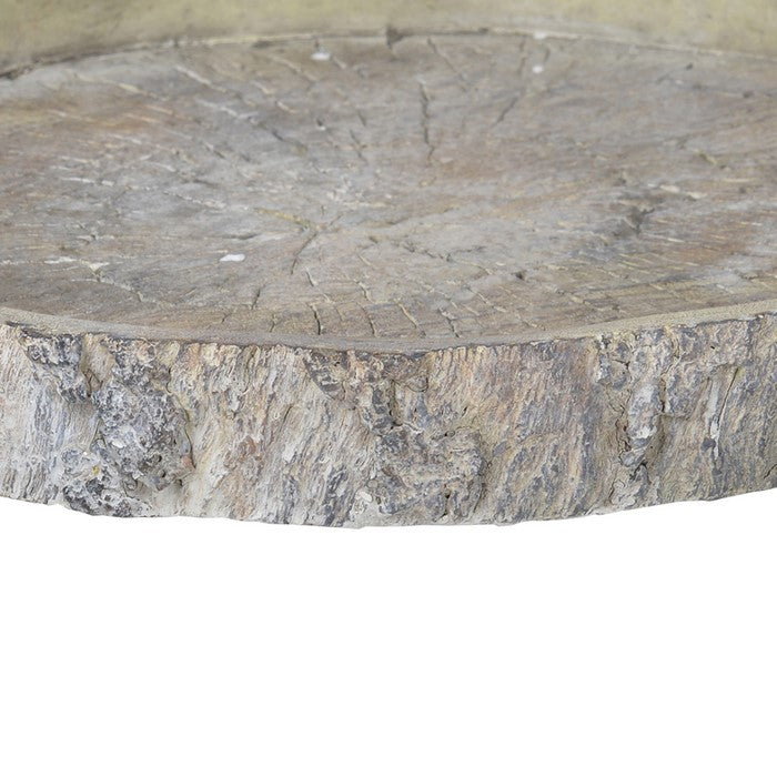 Distressed Round Shape Cemented Log Plate, Gray