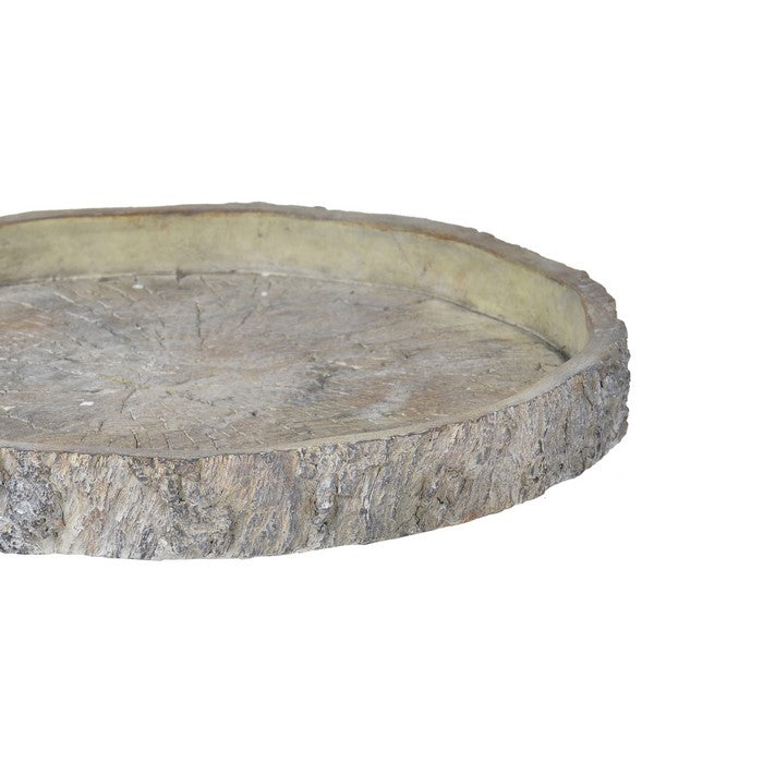 Distressed Round Shape Cemented Log Plate, Gray