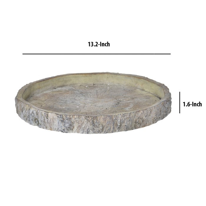 Distressed Round Shape Cemented Log Plate, Gray