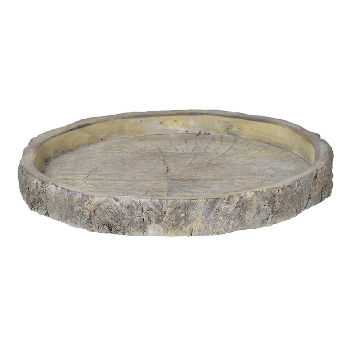 decorative Round Shape Cemented Log Plate, Gray