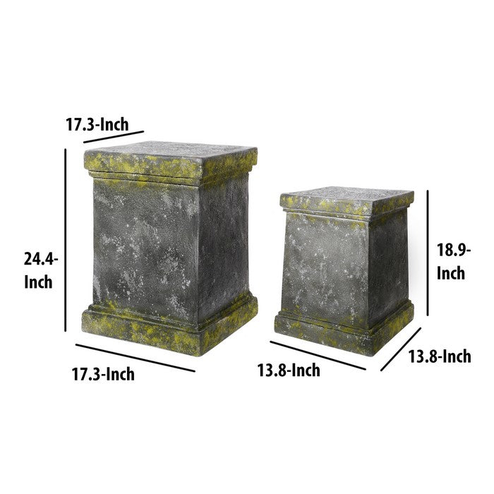 Magnesium Pedestals with Distressed Details, Gray and Green, Set of 2