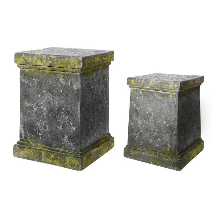Magnesium Pedestals with Distressed Details, Gray and Green, Set of 2