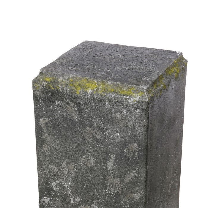 Column Shape Magnesium Pedestal with Distressed Details, Gray and Green