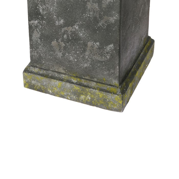 Column Shape Magnesium Pedestal with Distressed Details, Gray and Green