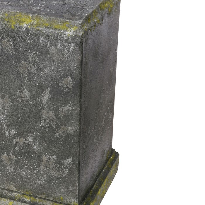 Column Shape Magnesium Pedestal with Distressed Details, Gray and Green