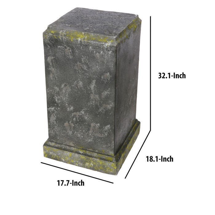 Column Shape Magnesium Pedestal with Distressed Details, Gray and Green