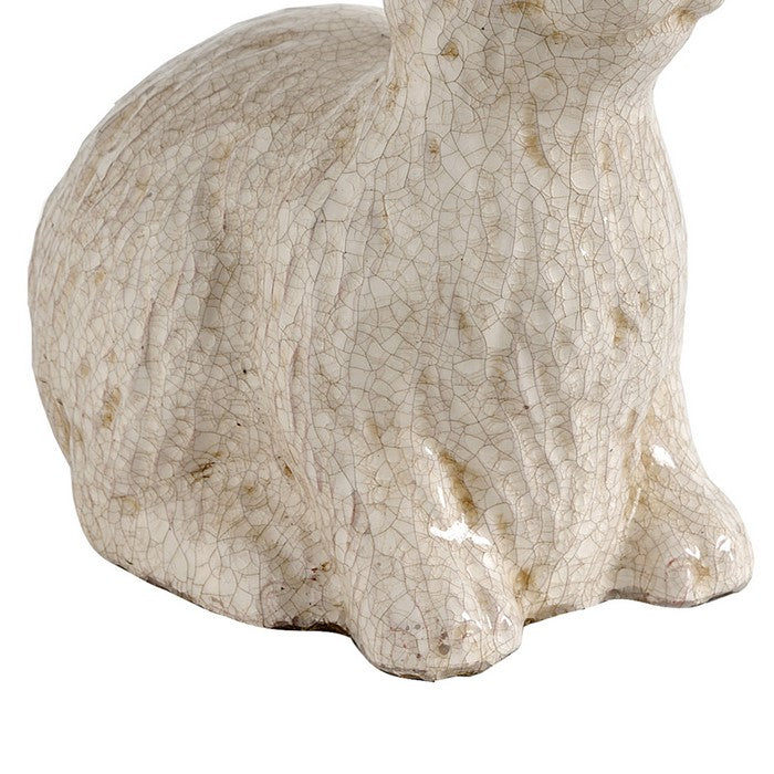 decorative Ceramic Rabbit Figurine with Crackled Texture, White