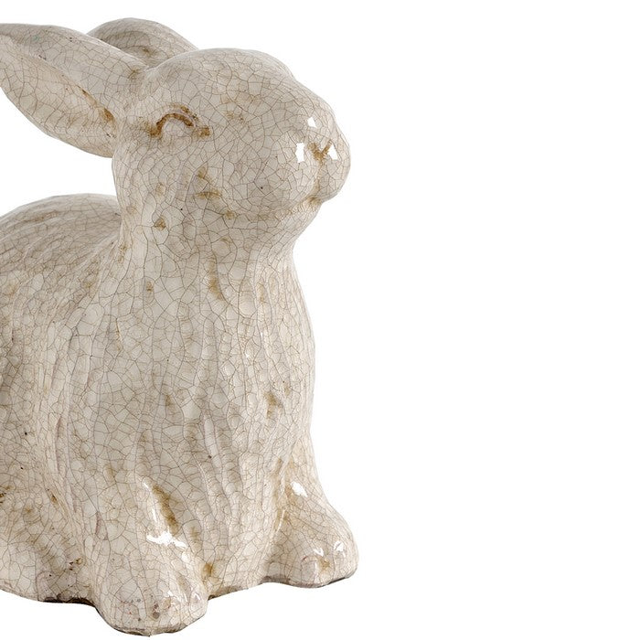 decorative Ceramic Rabbit Figurine with Crackled Texture, White