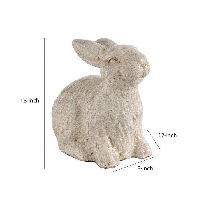 decorative Ceramic Rabbit Figurine with Crackled Texture, White
