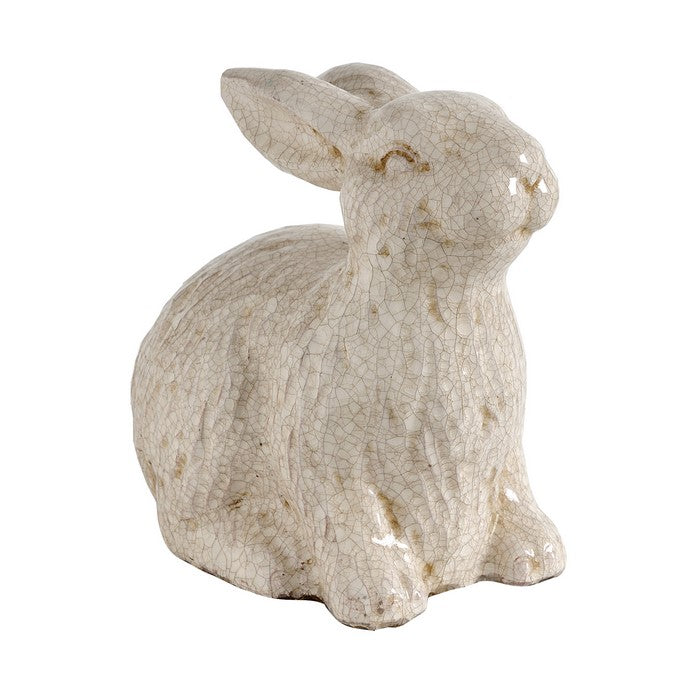decorative Ceramic Rabbit Figurine with Crackled Texture, White