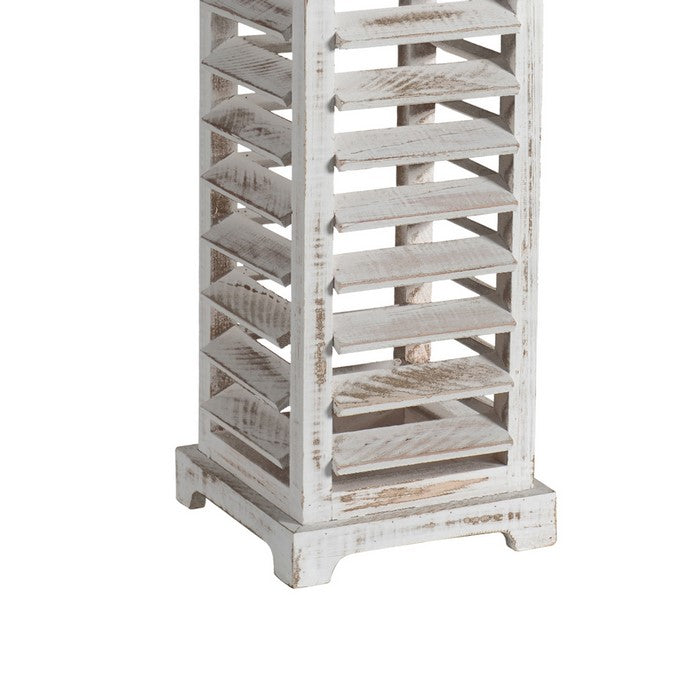 Wood and Metal Lanterns with Louvered Design, White, Set of 2