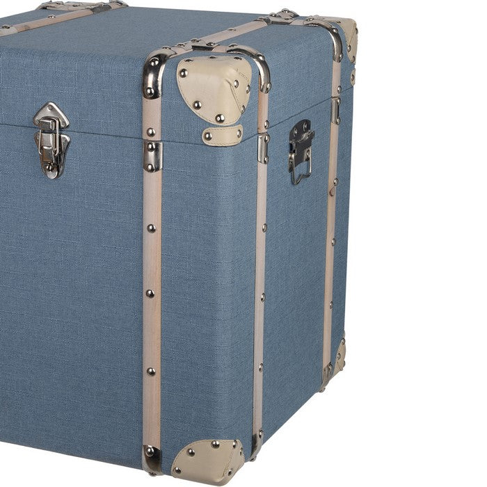 Wooden Storage Cubes with Fabric Upholstery, Set of 2, Blue