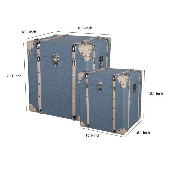Wooden Storage Cubes with Fabric Upholstery, Set of 2, Blue