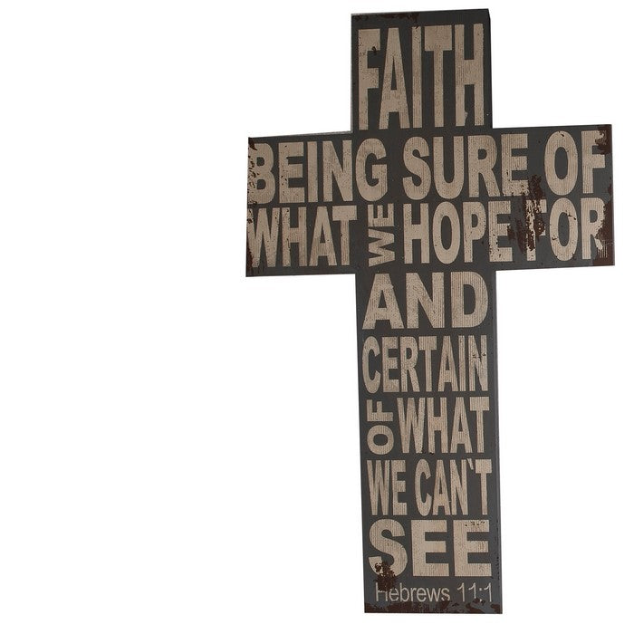 Wood Faith Cross WallDecor with Typography, Black and White, Set of 2