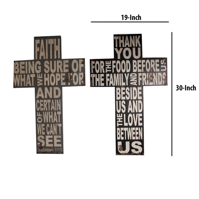 Wood Faith Cross WallDecor with Typography, Black and White, Set of 2