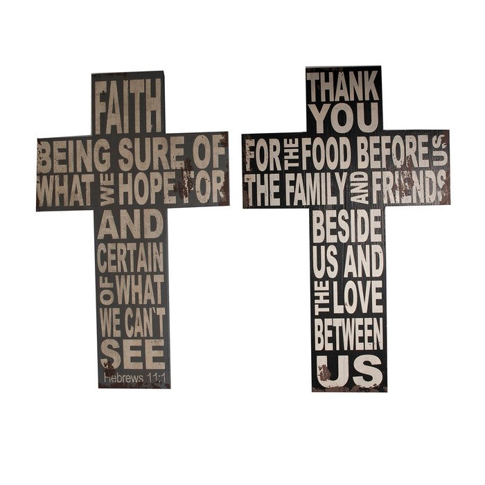 Wood Faith Cross WallDecor with Typography, Black and White, Set of 2