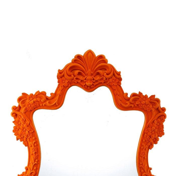 Intricately Carved Polyresin Wall Mirror in Traditional Design, Orange