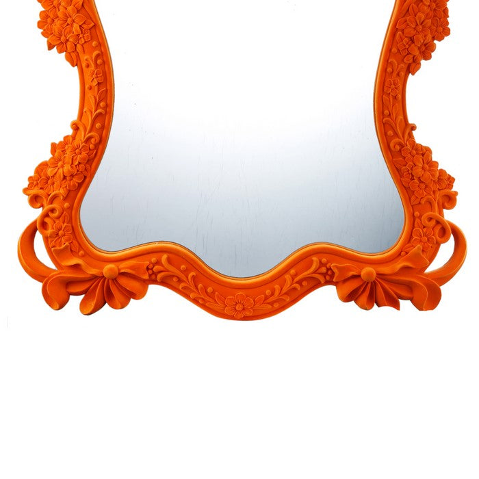 Intricately Carved Polyresin Wall Mirror in Traditional Design, Orange