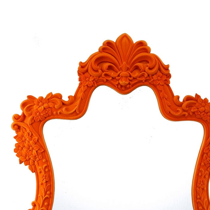 Intricately Carved Polyresin Wall Mirror in Traditional Design, Orange