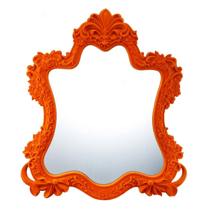 Intricately Carved Polyresin Wall Mirror in Traditional Design, Orange