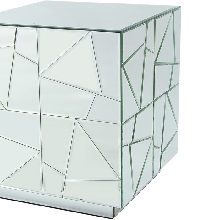 Mosaic Design Mirror Accented Wooden Modern Table, Clear
