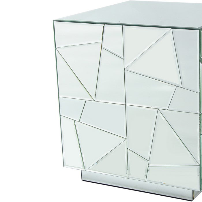 Mosaic Design Mirror Accented Wooden Modern Table, Clear