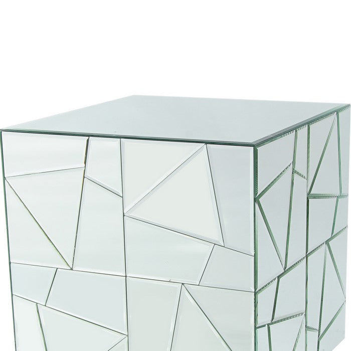 Mosaic Design Mirror Accented Wooden Modern Table, Clear